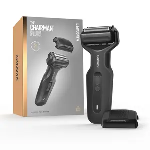 MANSCAPED® The Chairman™ Plus Men’s Electric Foil Face Shaver - Two Interchangeable Blade Heads, SkinSafe® Three-Blade Foil & Precision Sideburn & Jawline Trimmer, USB-C Charging, Gentle on Neck Area