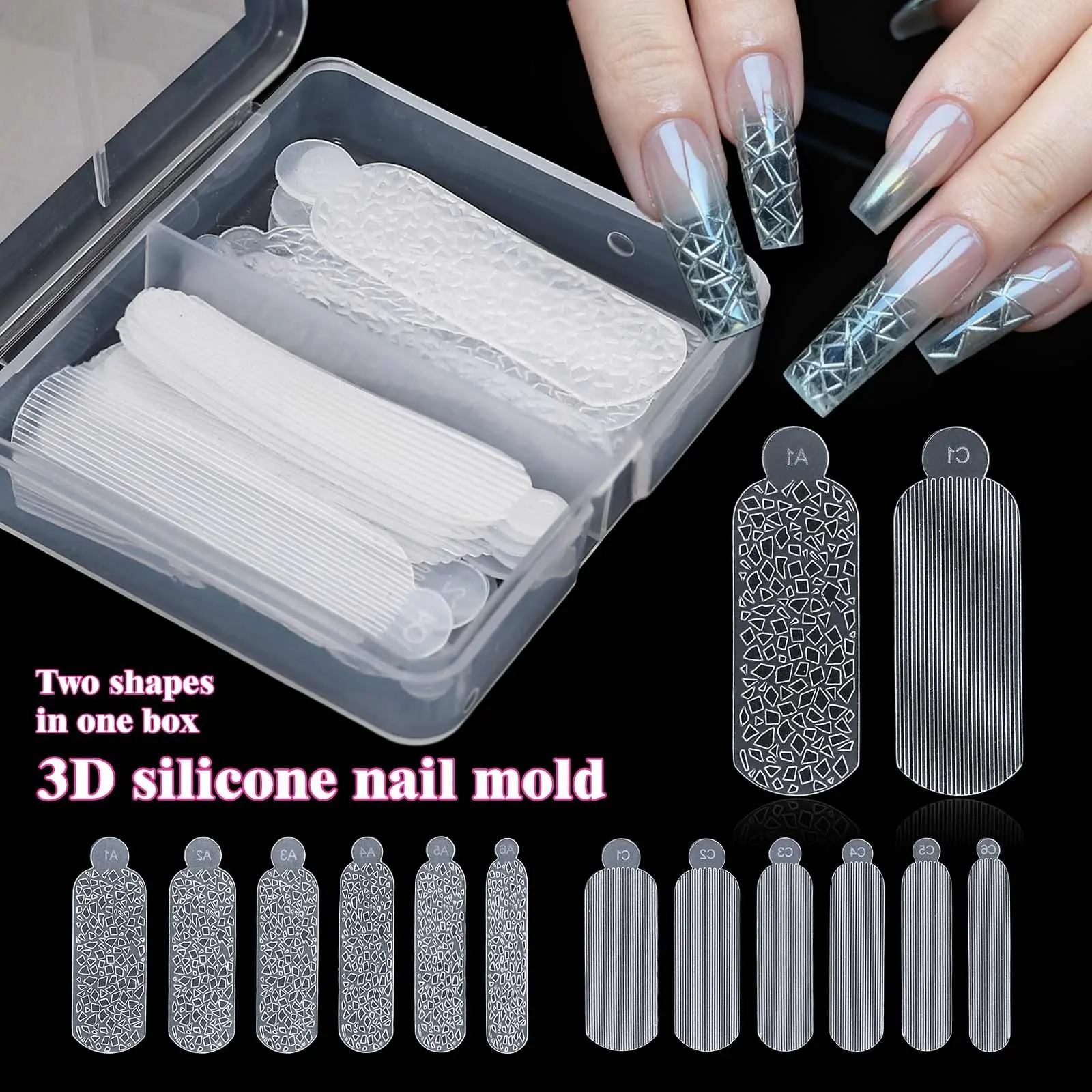 24pcs Nail Silicone Sticker Mold Christmas Snowflake Leopard Print 3D Sticker DIY Nail Sticker Kit Professional Nail Salon Tool Box Set