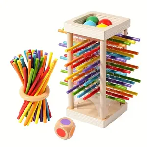 Wooden Three-In-One Pick-Up Rod Game for Toddlers, Educational Toy for Fine Motor Skills and Focus, Family Board Game, Building Blocks, Multi Activity Playset, Blocks Tower Game