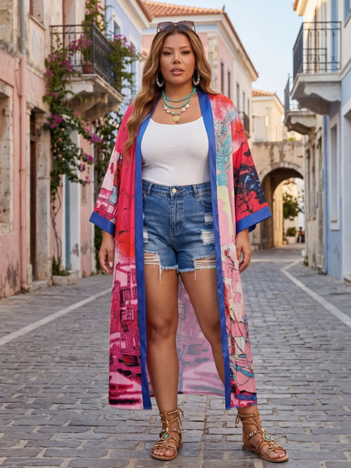 Plus Size Boho Kimono Cardigan, Floral Tropical Print Maxi Robe, Beach Cover Up for Vacation, Stylish and Comfortable Outerwear