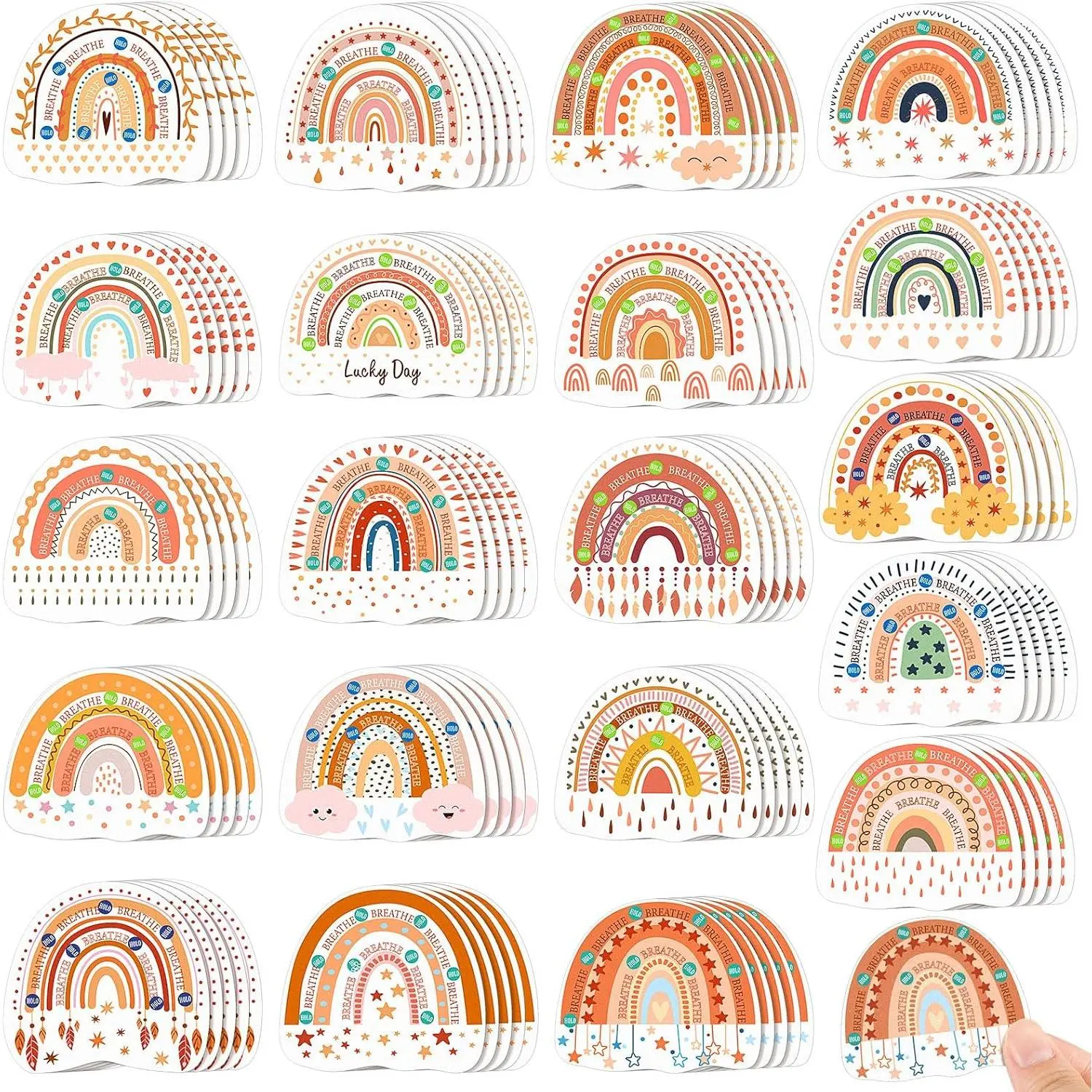 100 Pack Sensory Strips  Mindfulness Breath Calm Stickers Adhesive Texture Rough Tactile Fidget Tape for Mental   Anti  Stickers(Boho)