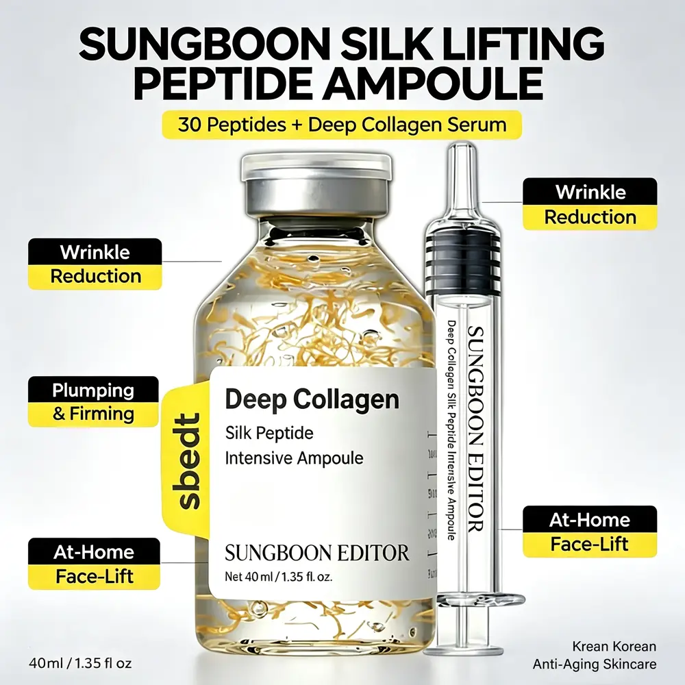 Sungboon Silk Lifting Peptide Ampoule 40ml, Deep Collagen Anti-Aging Serum, 30 Peptides for Wrinkle Reduction, Skin Plumping & Smooth Radiant Texture, At-Home Face-Lift Korean Skincare Serum, 1.35 fl oz