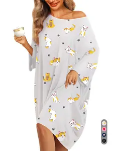 Plus Size Nightgowns for Women, Oversized Sleep Loungewear Tshirts Dress, Nightdress Sleepwear, Long Sleeve, Loose-Fitting, All Seasons, Soft Organic Textile, Casual Style, Nightwear