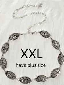 Women Western Textured Belt Vintage Carved Buckle Texture Metal Waist Chain, Versatile Accessory, Perfect Match for Cowboy Jeans, Large Size Plus Edition
