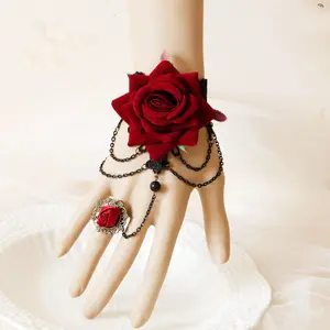 TOP Punk Style Lace Wrist Vintage Gothic Accessories Bracelet Lolita Jewelry Gloves Halloween Roses Red Cool