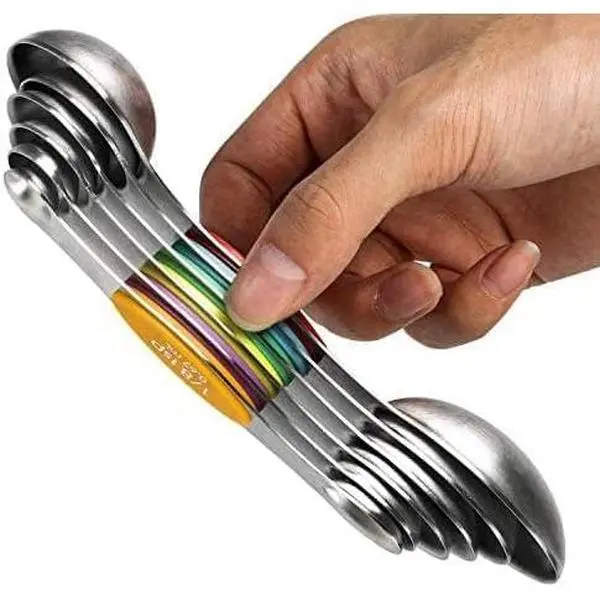 Sturdy Stainless Steel Magnetic Measuring Spoons Set (6-Piece), Dual-Sided Stackable Kitchen Utensils for Measuring Dry, Liquid, and Spice Ingredients, Measure