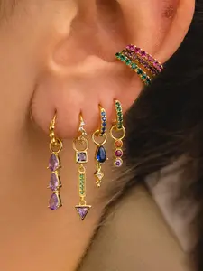 7-Piece Set Style Colorful Zircon Earrings, Earring Stacking Set, Luxury Tassel Chain Jewelry, Perfect Gift for Women, Fashion Accessories for Daily & Special Occasions, Zirconia Hoop Earrings, Dangle Earrings Set