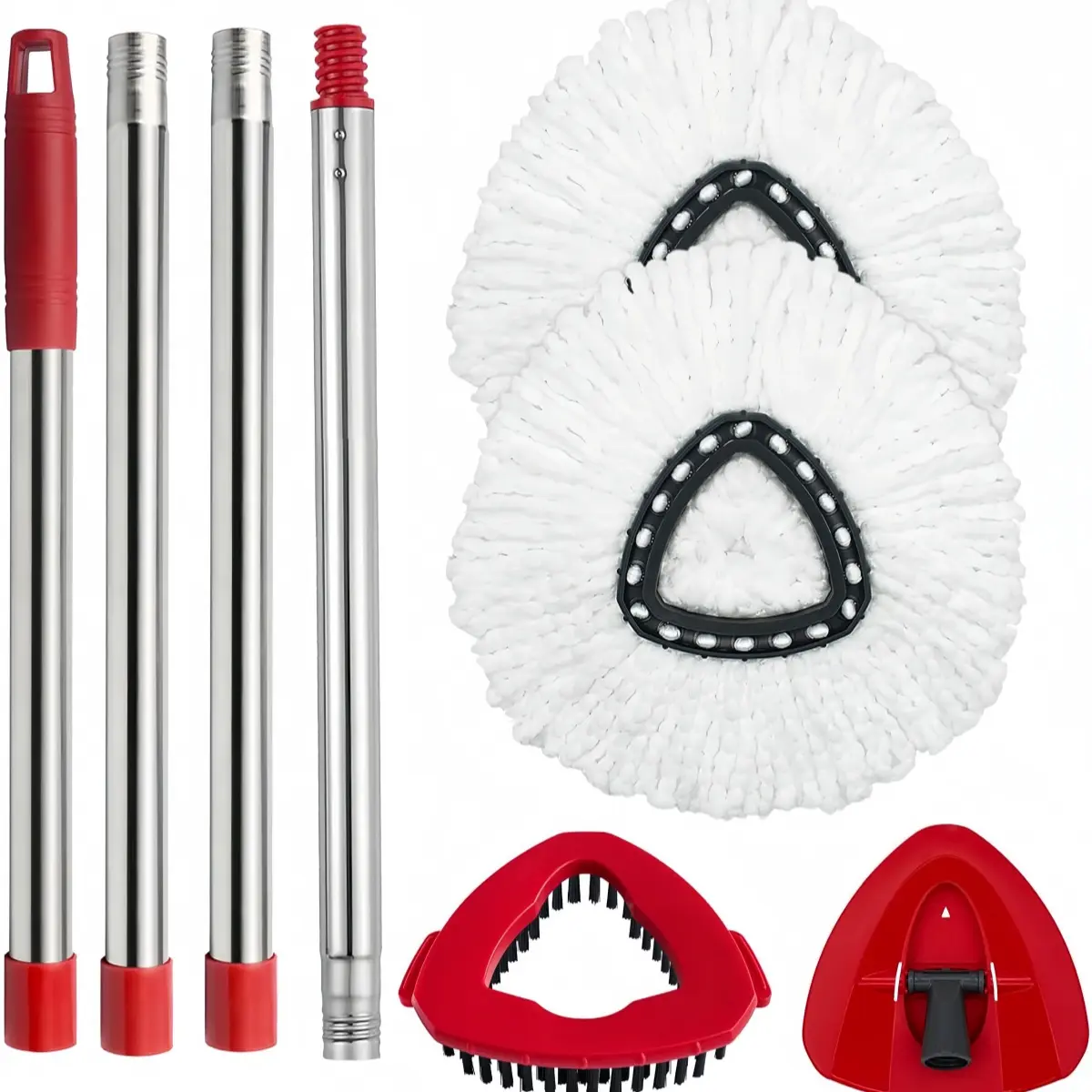 2 Pack Spin  Heads Replacements,Compatible with O Cedar EasyWring 1-Tank System,Microfiber Flat  Set with 1 Reusable Pads,30-58in Stainless Steel Handle,Plastic Brush,Easy-to-Replace for Wood,Tile Floors,   House Supplies,  SummerVibes.