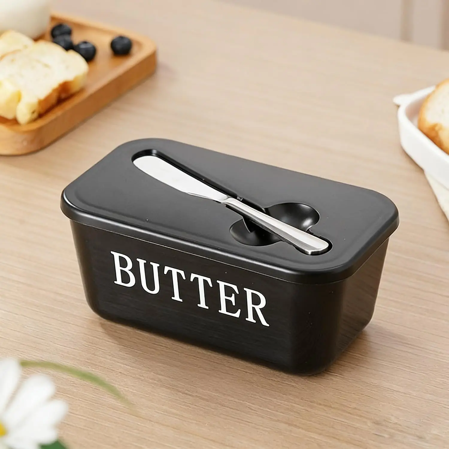 Plastic Butter Dish With Butter Knife Holder Large Capacity Food Grade PP Cheese Storage Container Refrigerator Kitchen Food Keeper Box