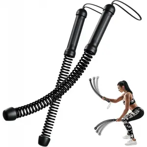 Portable Ropeless Battle Ropes for Home Gym 2 Sticks Cordless Training Rope for Low-Impact Cardio Training Exerciser Heavy Resistance Versatile Stainless Steel Muscle Trainer Arm Trainer for Fitness Steel Spring Grip Bar Forearm Spring Arm Trainer
