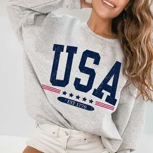 USA EST 1776 Sweatshirt, Vintage Patriotic America Crewneck, Faded Varsity Style USA Shirt, 4th of July Memorial Day Outfit - AL
