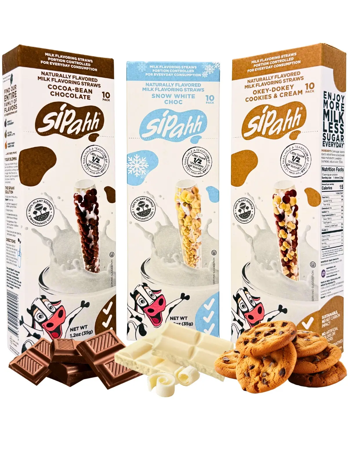 Sipahh Milk Flavoring Straws – 30 Straws, WHITE CHOC, CHOCOLATE, COOKIES & CREAM Flavors, Low Sugar, Kid-Approved Fun, No Artificial Flavors or Colors, Works with Any Milk, Perfect for Lunchboxes & Gifting, Healthy Snack for Kids, Cocoa Bean