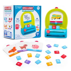 Educational Insights Spell & Drop Word-Building Set for Ages 4+ - Interactive Learning with Illustrated Cards, Letter Chutes, and Color-Coded Tiles