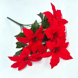 Artificial Christmas Flower Decor, 35.4 Inch Long Stem Velvet Poinsettia Bouquet, Home Porch, Tree, Garden, Indoor Outdoor Wedding Party Festival Decoration
