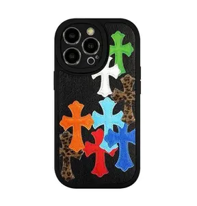 Leather shockproof phone case suitable for iPhone 17, 16, 15, 14, 13. The unique leopard print cross pattern complements the high-end leather design, suitable for men and women of all ages. It is the perfect gift choice.IPhone 16 plus cases/15 promax case