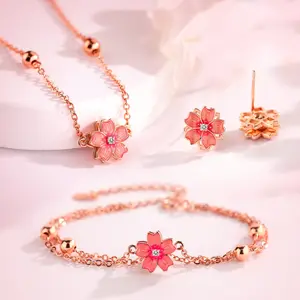 【#401 Spring Special】Pink Spinning Sakura  Moissanite Jewelry in 925 Sterling Silver