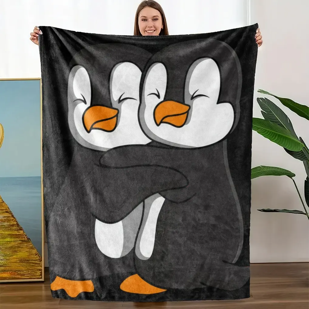 Cozy Double Penguin Fleece Blanket – Soft, Breathable, All-Season Throw for Bed, Sofa, Naps, Family & Friends Gift