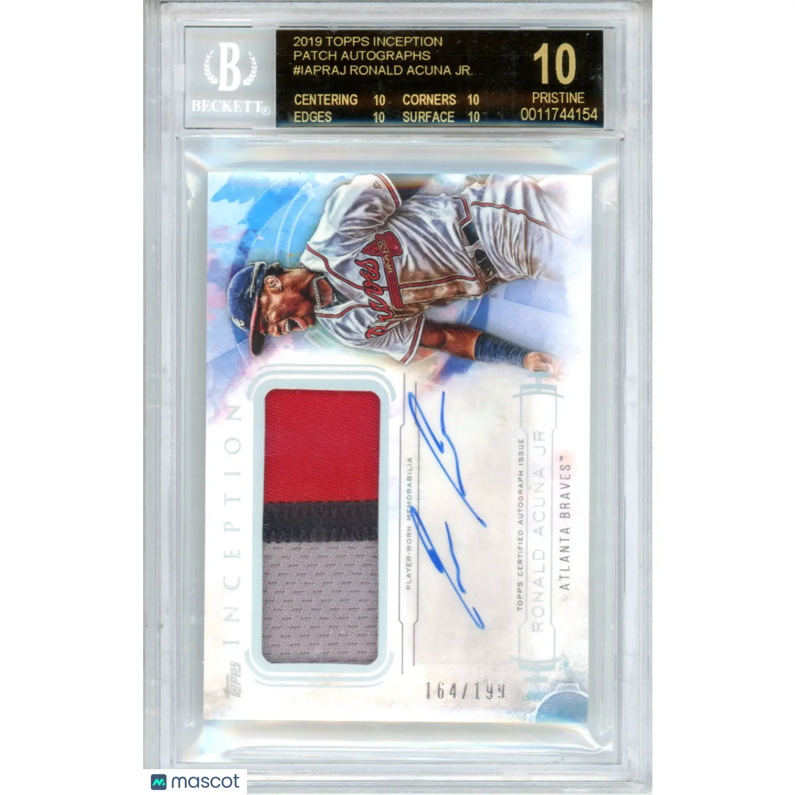 2019 Topps Inception Patch Auto Ronald Acuna Jr. /199 BGS 10 Black Label Braves