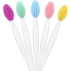 [LWe] 4 Pcs Lip Scrub Brush,Lip Scrubber Exfoliator,Double-Sided Silicone Lip Brush Tool for Men Women Lip Lightening, Lip Exfoliator Scrubber Tool for Dark Lips