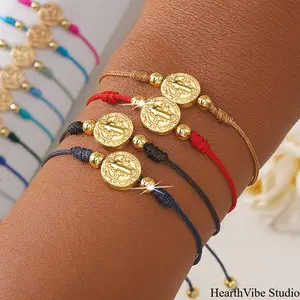 Wholesale Women's Colorful Braided Coin Bracelet — Euro-American Vintage-Style Handmade Rope Jewelry with Religious Pendants