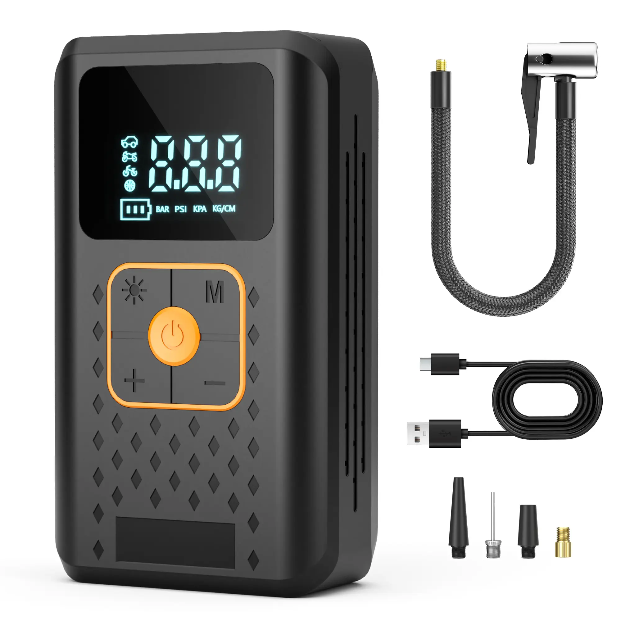 Portable Air Compressor Tire Inflator - Portable Cordless Mini Air Pump with Digital Pressure Gauge, 3X Fast Inflation and Auto Shutoff Function, Suitable for inflating Balls, Motorcycle, Bicycle and Car Tires!