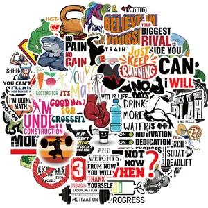 Workout Letter Pattern Sticker, 50pcs/set Gym Inspirational Sticker, Decorative Sticker for Laptop, Water Bottle, Luggage, Computer, Ornaments