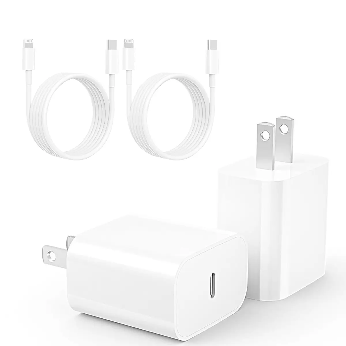 Buy 1 Get 1 Free: 4-Pcs 20W PD Fast Charger Block & 5Ft Type-C to Light ning Cable for i Phone 14/13/12/11, i Pad - Travel Ready，Smartphones with othe
