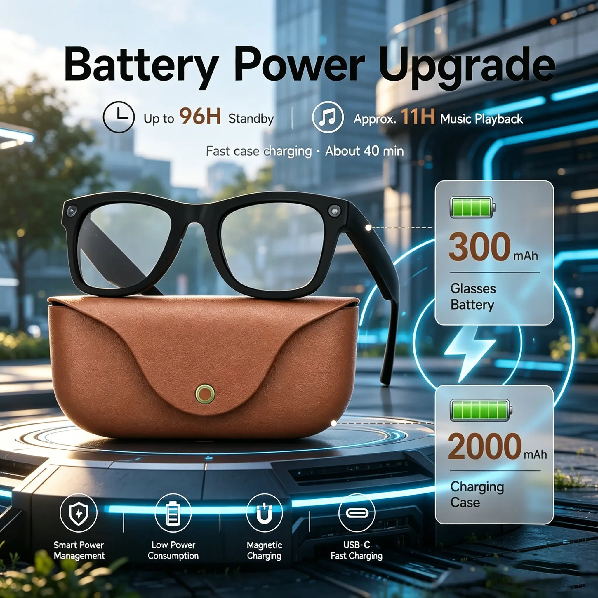 New Mt5 Ultra Smart Glasses with 8mp HD Camera, Ai Translation, Bluetooth-compatible Call, Chatgpt Mic & Speaker, 2000mah Charger, Blue Light Blocking