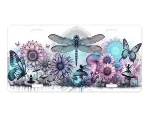 Dragonfly and Fairies Aluminum License Plate | Enchanted Forest & Mystical Garden Aesthetic Front Vanity Tag