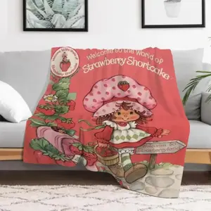 Strawberry Pink Shortcake Flannel Blanket Soft Comfortable Throw For Bedroom Couch Girls Gift Flannel