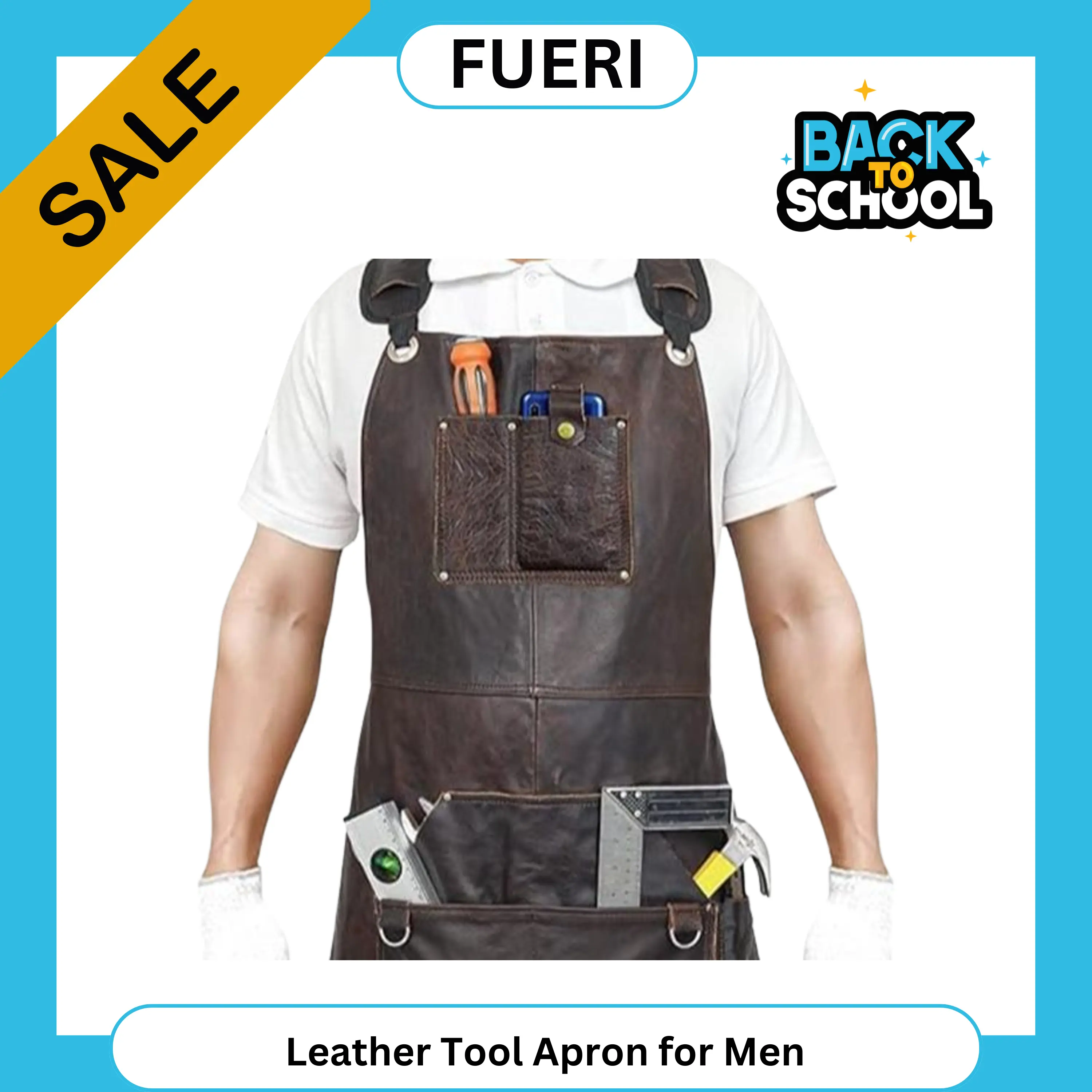 FUERI Heavy Duty Leather Tool Apron for Men - Adjustable Straps, Comfortable, Durable, Rugged, Heavy Duty Clothing, with Pocket, Ideal for Carpenters, Home Supplies Work, Rugged Clothing