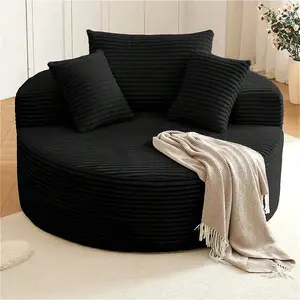 Oversized Round Chair Lounge Chaise Indoor, Upholstered Deep Seat Cloud Large Circle Sofa Chair, No Assembly Required, Fluffy Modern Sleeper Sofa Bed For Reading, Living Room, Bedroom