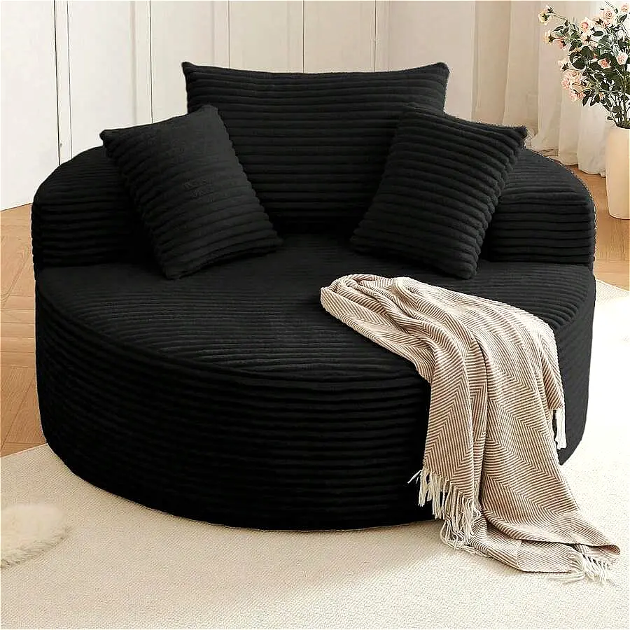 Oversized Round Chair Lounge Chaise Indoor, Upholstered Deep Seat Cloud Large Circle Sofa Chair, No Assembly Required, Fluffy Modern Sleeper Sofa Bed For Reading, Living Room, Bedroom