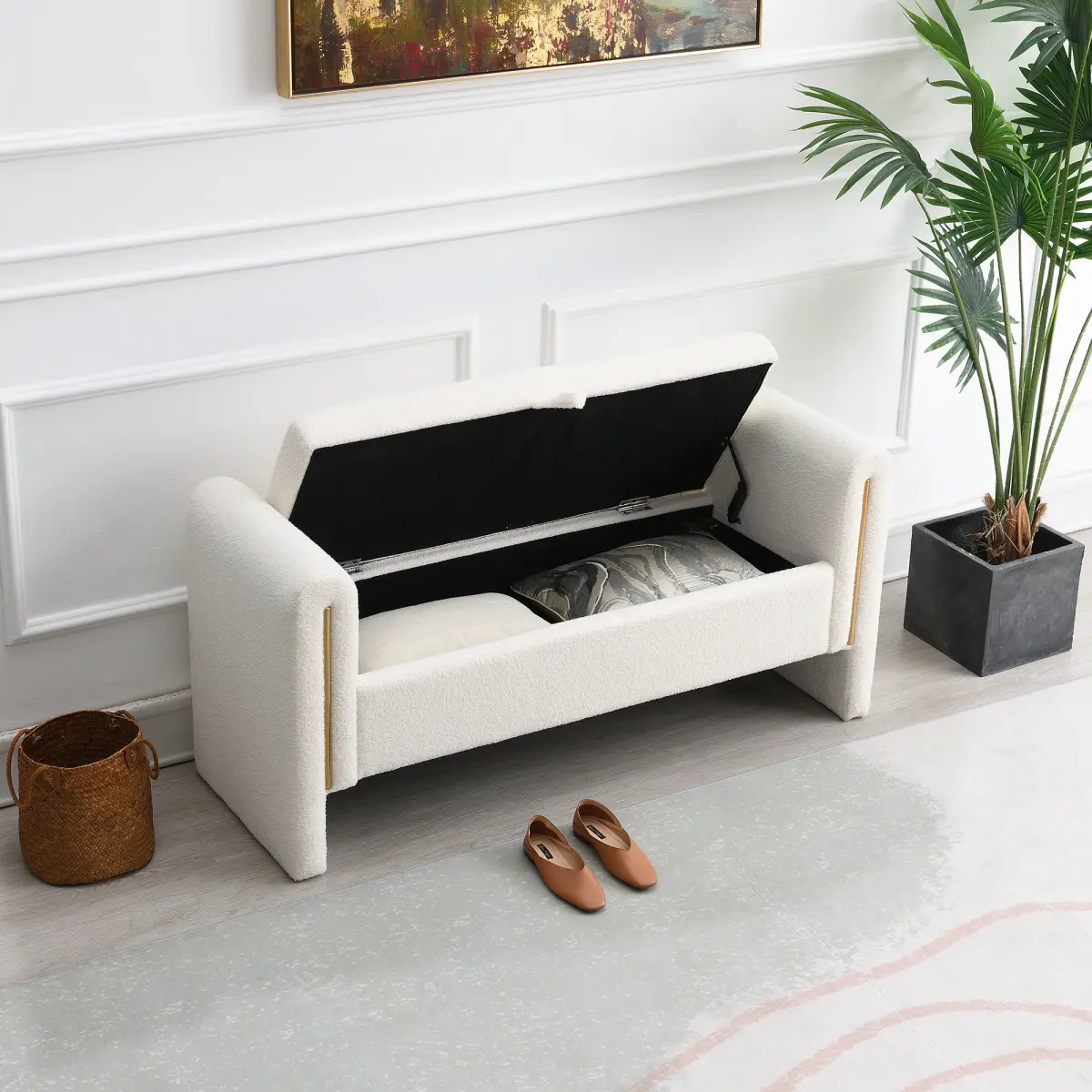 【Deals for You Days】Modern Teddy Storage Ottoman Bench with Hidden Storage, Entryway Stool, Multi-Functional Soft Furnishing, Modern Home Decor Accent Furniture for Modern Living Room & Apartment Furniture