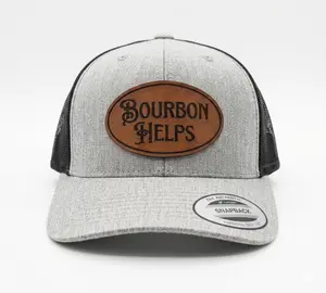 Bourbon Helps Leather Patch Trucker Hat - Funny Snapback Cap, Bold Bourbon Lover Hat, Viral Gift For Whiskey Fans & Drinking Humor Lovers