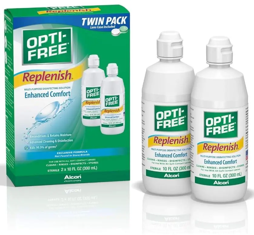 Opti-Free Replenish Multi-Purpose Contact Lens Cleaning and Disinfecting Solution with Lens Case, 10 FL OZ (Pack of 2) Moisture Cleanser