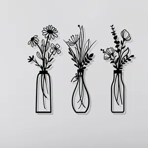Metal Flower Wall Art, 1 Count Flower Vase Wall Decor, Wall Hanging Decor for Home Living Room Bedroom, Modern Home Decor, Room Decor, Poster, Decoration