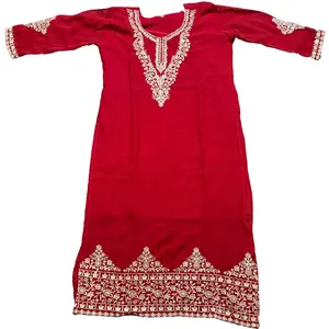 Georgette Thread Work 3 piece  Kurta with Straight Pant - Embroidered Top and Matching Straight Pants Set