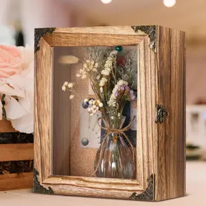 8x10 Inch Shadow Box Depth 4.7in Shadow Boxes Display Cases with Cork Board Backing Rustic Burnt Wood Box for Flowers Bouquet Wedding Picture Photo and Keepsake(Rustic Brown)