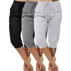 A Set of Three Casual Capri Pants with Bows, Comfortable Enough to Wear Outside As Loungewear,summervibes