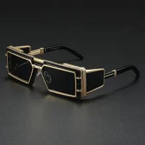 2026 New Style Edgy Futuristic Rectangular Sunglasses – Black-Chrome Metal Frame Cut-Out Accents Fashion Shades, TikTokShopBlackFriday Deal Thanksgiving