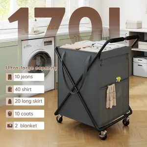 【Holiday Haul Bottomless Pit】Raybee 170-300L Sturdy Laundry Basket with Wheels & Handles,Rolling Laundry Hamper,Laundry Cart with Removable Large Capacity Bag & Metal Frame for Clothes Storage,Easy Assemble,Effortless design