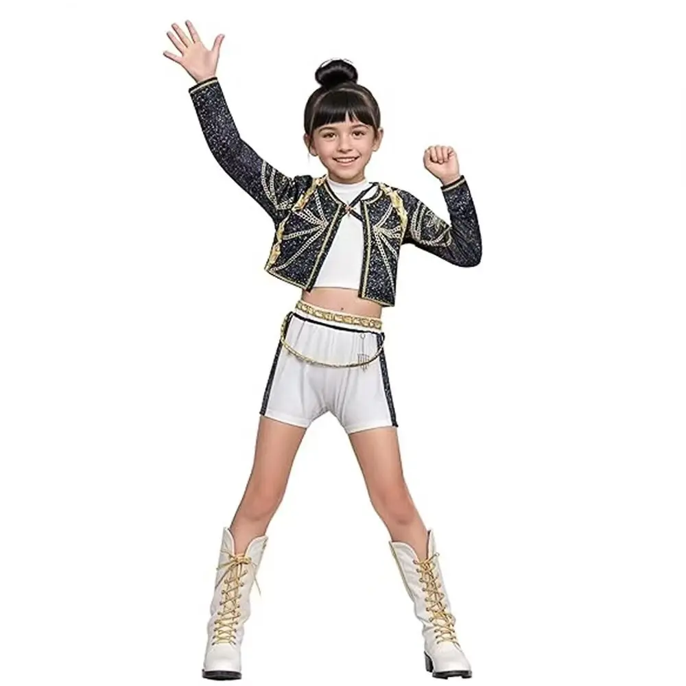 Girls' White 3-Piece Cheerleading Dance Costume & Accessories Set - 3-4y,4-5y,5-6y,7-8y - for Vocal Idol Singers, Halloween Performances, Polyester, Stage Outfit