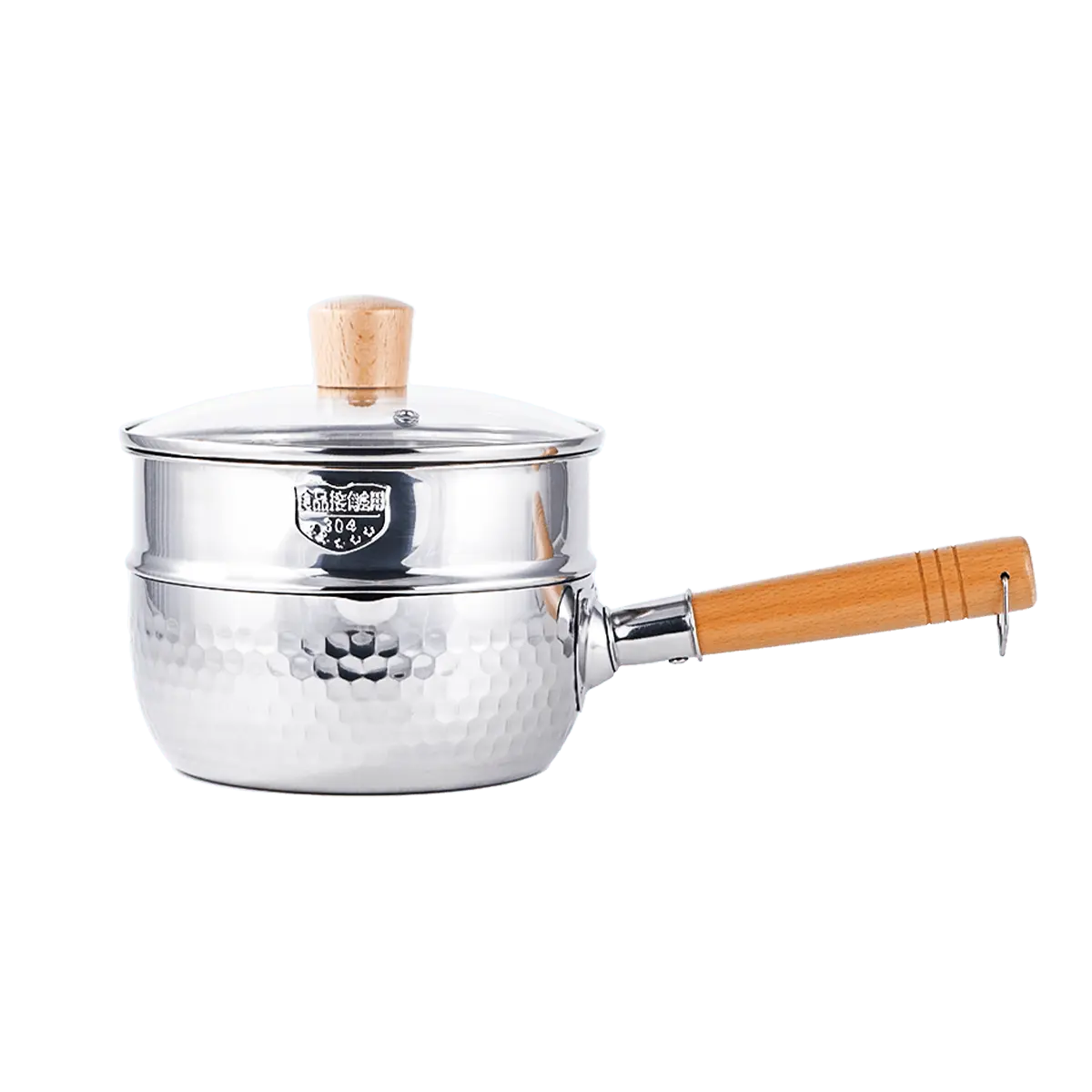 Yanosaku Japanese Hammered Stainless Steel Saucepan 18cm with Steamer Insert for One-Person Cooking Compatible with Gas and Induction