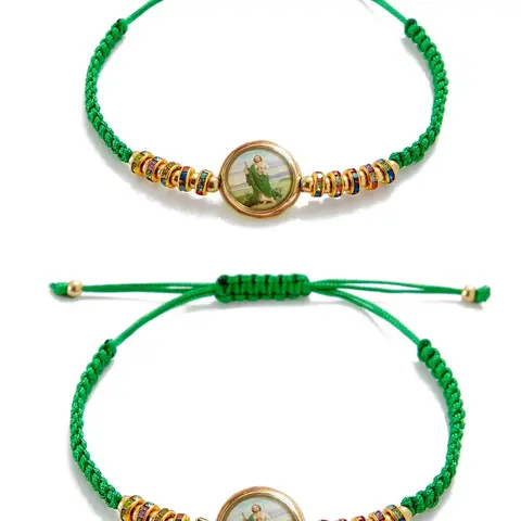 2pcs Boho Style Adjustable Strap Braided Bracelet Sets, Bohemian Bracelet, Saint Patrick's Casual Plant Pattern Design Braided Bracelet for Women & Men, Fashion Accessories for Daily Wear & Party, Religious Jewelry Gift, Beaded Bracelet