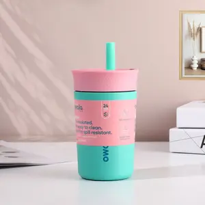Owala Kids Insulation Stainless Steel Tumbler with Spill Resistant Flexible Straw, Easy to Clean, Kids Water Bottle, Great for Travel, Dishwasher Safe, 12 Oz, Pink and Teal