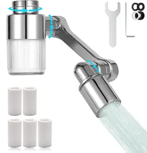 1/2 piece，1080°-1440° Swivel Faucet-Extender Sink-Aerator - 6 Filters-2 Mode Splash Water Filter Extension, Kitchen Bathroom 360° Rotatable Spray Attachment,  All-Angle Control，Multifunctional Universal Robotic Arm -Wash Hand/Hair/Face (Silver)