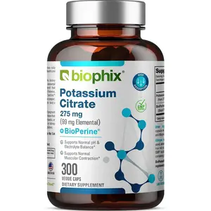 Biophix Potassium Citrate 275 mg with BioPerine 300 Veggie Capsules for Healthy Nerve & Muscle Function Gluten-Free Non-GMO US Manufactured - Healthcare