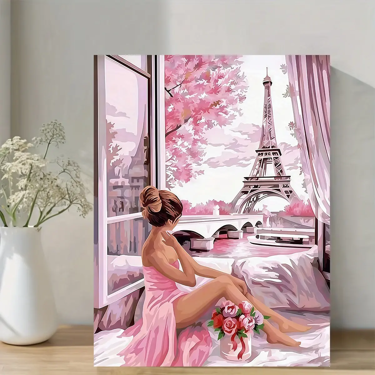 1 Piece Female Gaze Pink Paris Canvas Art Print - Wooden Frame, 30.48x40.64cm, Modern Wall & Home Decoration, Aesthetic Wall Decor, Modern Art Design, Suitable for Living Room, Bedroom, Office or Bar, Perfect Gift Idea, Wall Picture Decor