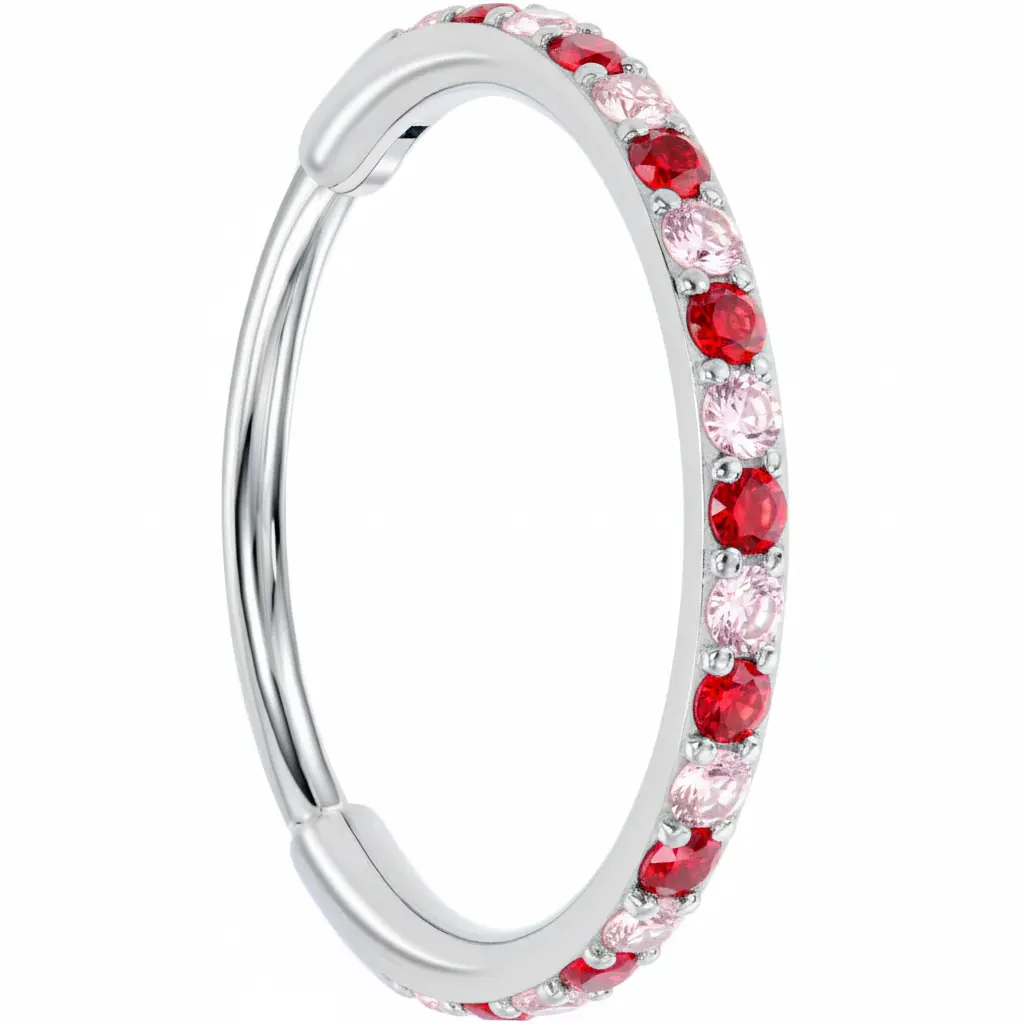 20G Micro Gem Titanium Hinged Nose Hoop - Pink Red Nose Ring